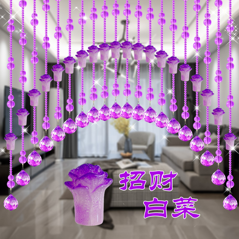 Purple Crystal Gourd-Shaped Feng Shui Bead Curtain, No-Drill Door Curtain for Bedroom, Bathroom Partition Hanging Curtain