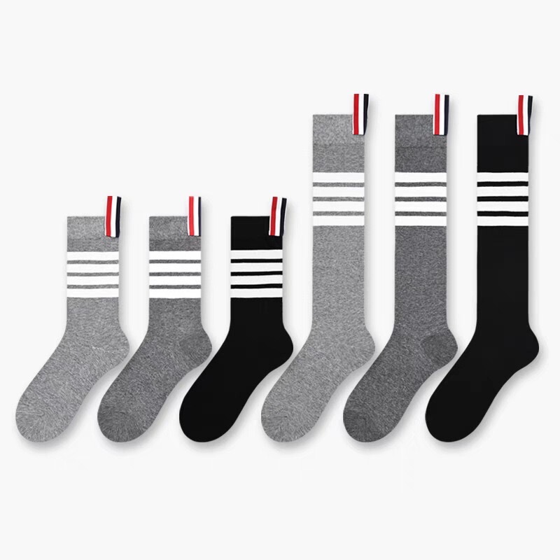 Tb Four-Stripe Gray Mid-Calf High Calf Socks Pure Cotton Women's Preppy Style Autumn and Winter Socks [Refund No]