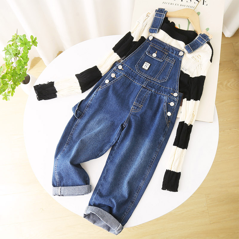 Girls' Denim Pants 2026 Spring and Autumn New Style Overalls Two-Piece Set Retro Children's Loose Versatile Suspender Pants