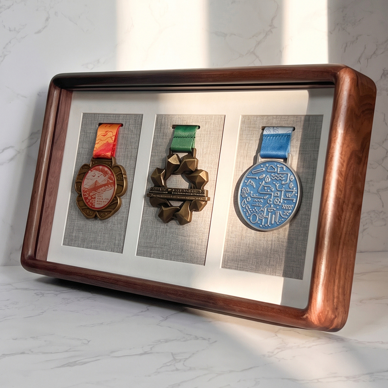 High-End Hollow Marathon Medal Display Frame for Hanging Medals, Badges, and Emblems, Storage Photo Frame, Tabletop Stand, Solid Wood