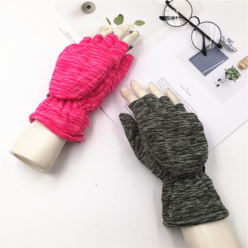 Winter clamshell glove for men's ladies 5 fingers exposed to typing writing homework double layer warm and cold proof half finger gloves