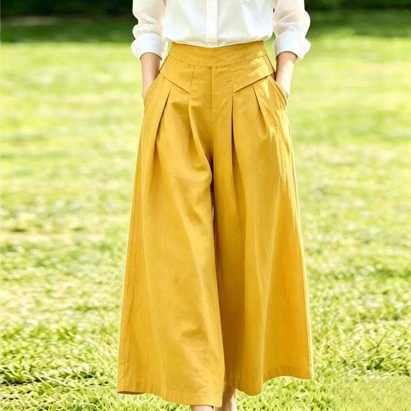Summer New Cotton and Linen Wide-Leg Culottes for Women, Thin Casual Loose Artistic Slimming High-Waisted Nine-Point Wide-Leg Pants Summer New Cotton and Linen Wide-Leg Culottes for Women, Thin Casual Loose Artistic Slimming High-Waisted Nine-Point Wide-Leg Pants