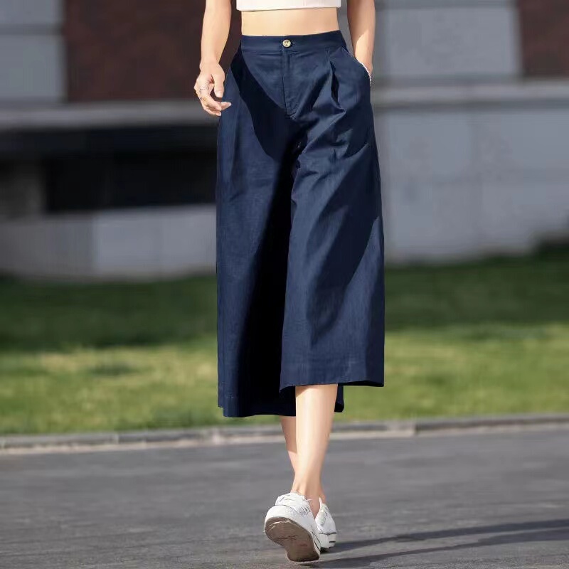 Cotton and Linen Three-Quarter Length Thin Wide-Leg Culottes for Women, Summer 2026, Loose Fit, Slimming, High-Waisted, Versatile, Drapey Casual Pants Cotton and Linen Three-Quarter Length Thin Wide-Leg Culottes for Women, Summer 2026, Loose Fit, Slimming, High-Waisted, Versatile, Drapey Casual Pants