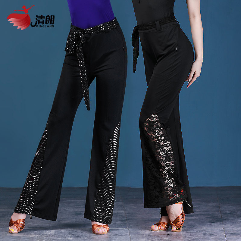 Qinglang Latin dance long pants female adult summer new body Body Stitching Pants National Mark Dance Social Dance Suit