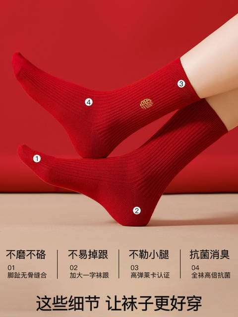 2026 Year of the Horse Red Socks for Women, Pure Cotton Gift Box Set, New Year Gift, Embroidered Odor-Resistant Mid-Calf Socks