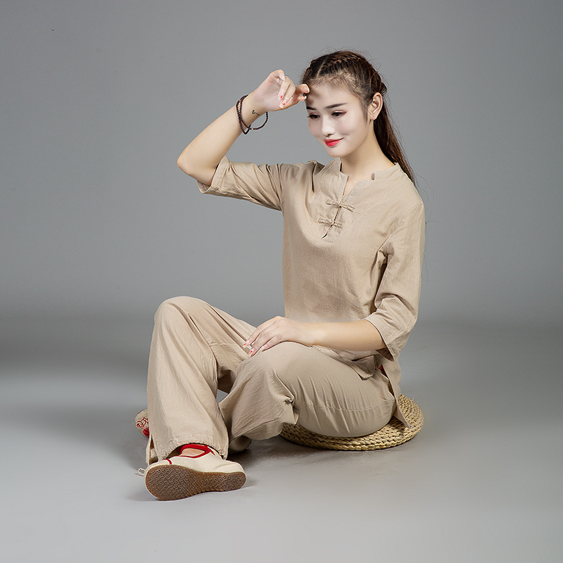Buddhist clothes meditation female Chinese style yoga cotton meditation cotton cotton and men's suit loose two pieces