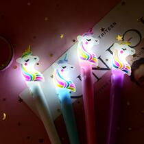Net Red Creativity Cartoon Unicorn Light Pen Soft Girl Girls Heart Glow Medium Pen Cute Personality to Write a Water Pen