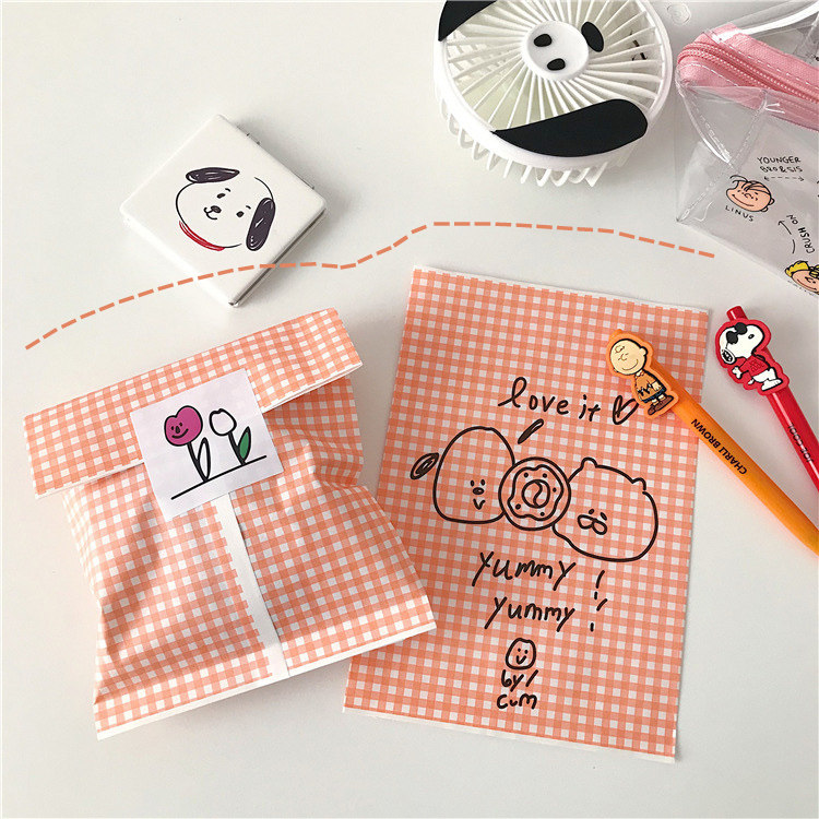 South Korea Ins Brief Cute Cartoon Drawing Plaid Environmental Friendly Containing Paper Bag Gift Packaging Bag Swing Pat Props