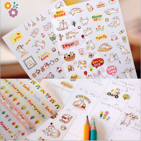 The Japan-ROK version of the new Katong people's qi creative kitty PVC transparent diary expression stickers for a total of 6 pieces