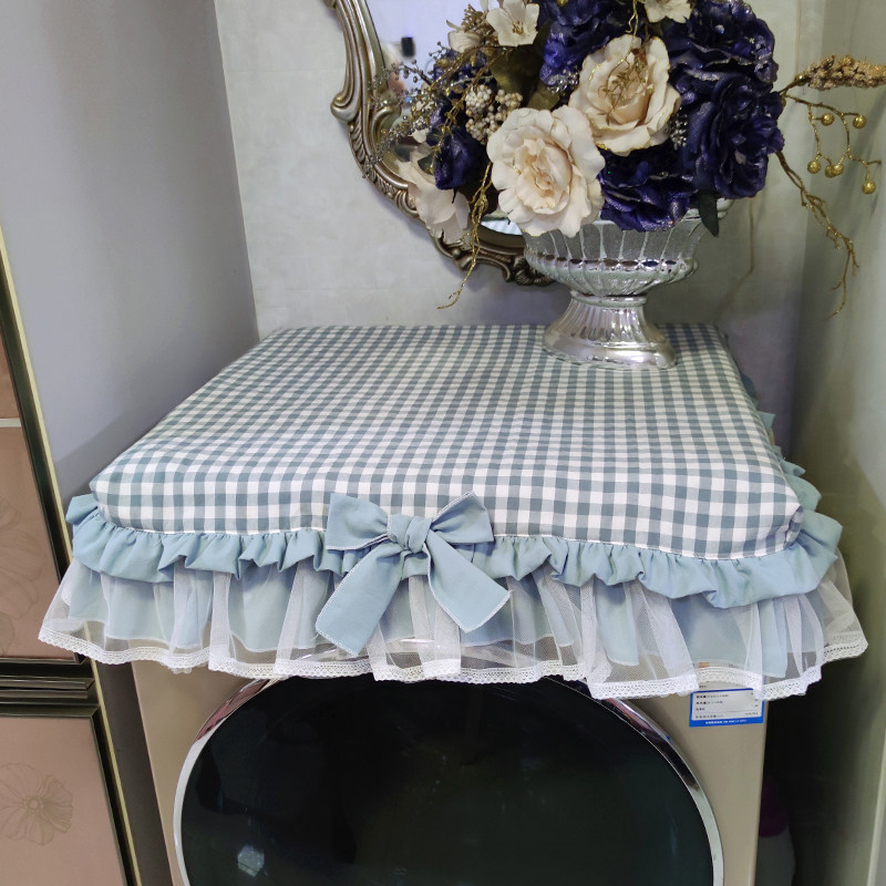 Small plaid drum washing machine cover dust cover refrigerator cover towel tableside tableside table table tea table multi-functional cover cloth