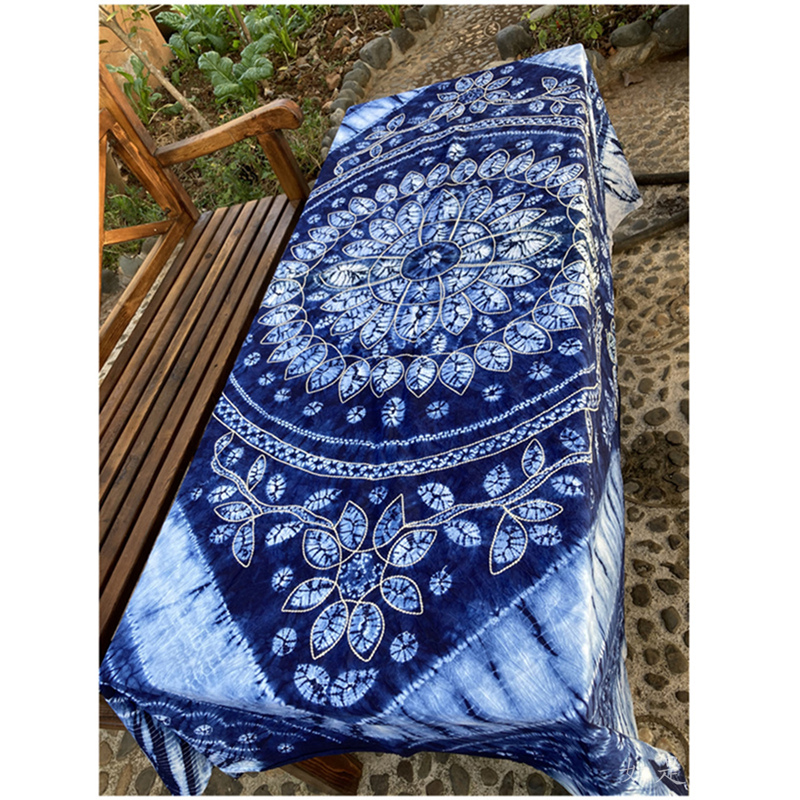 Yunnan ethnic handmade tie-dyeing tablecloth door curtain sheets home restaurant hotel bed flag blue dye gift for foreigners