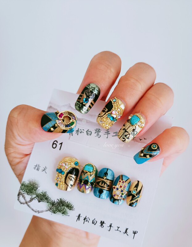 230710 Hand-Painted Egyptian Pharaoh Pyramid Cleopatra Ocean Style Nail Art Full Cover Set 230710 Hand-Painted Egyptian Pharaoh Pyramid Cleopatra Ocean Style Nail Art Full Cover Set