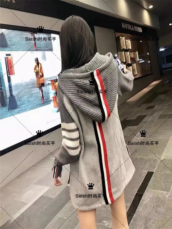  Thom Browne jacket TB back tricolour wool splicing thickened Rnecklace with cap knit cardiovert