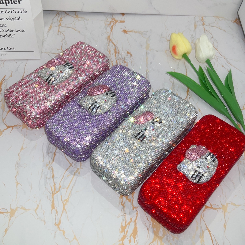 Internet Celebrity Light Luxury Diamond-Encrusted Glasses Case, Fashionable Korean Student Girl, Pressure-Resistant, Simple and Personalized Eyewear Case, Retro Style