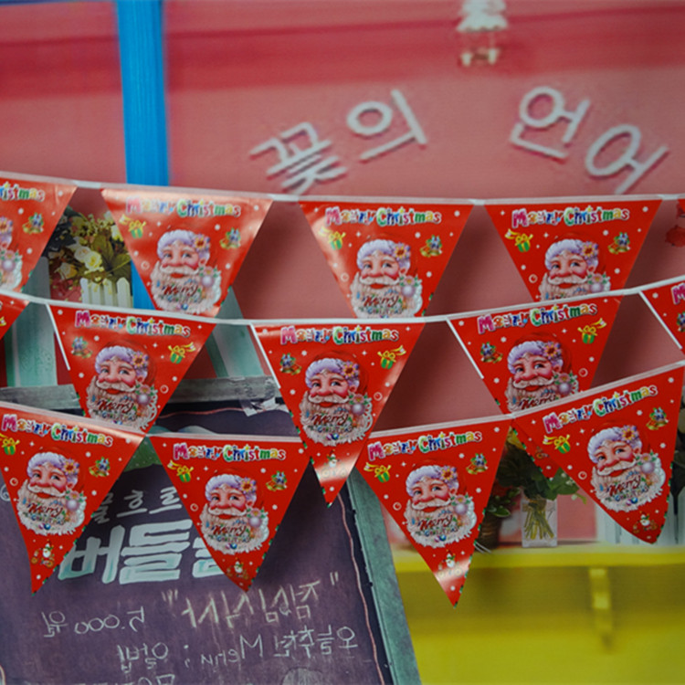 Christmas Decorations Triangle Banner Hotel Lobby Mall Labanner Christmas Old Man Overhanging Ceiling Color Band Banner
