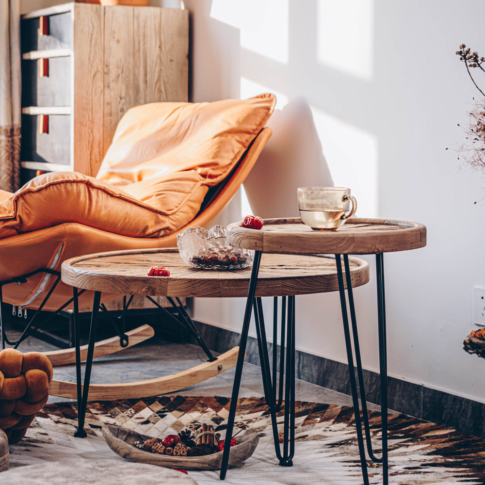 Barren set Nordic light luxury round coffee table combination net red homestay ins solid wood corner several wabi sabi wind small apartment side table