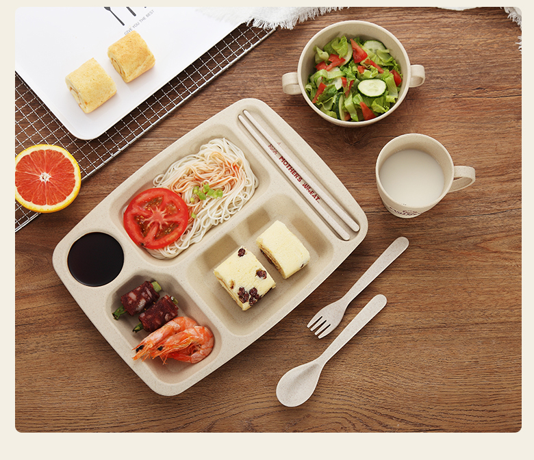 Lúa mì rơm bộ đồ mẫu giáo trẻ em tấm phim hoạt hình ngăn với cốc nước bát cơm sinh viên nhà chống vỡ đĩa dùng 1 lần