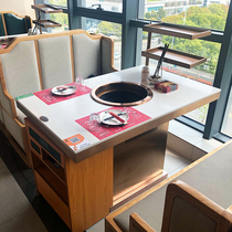 Light luxury hot pot table Marble smoke-free purification induction cooker one-piece commercial skewer incense lower row barbecue table and chair combination