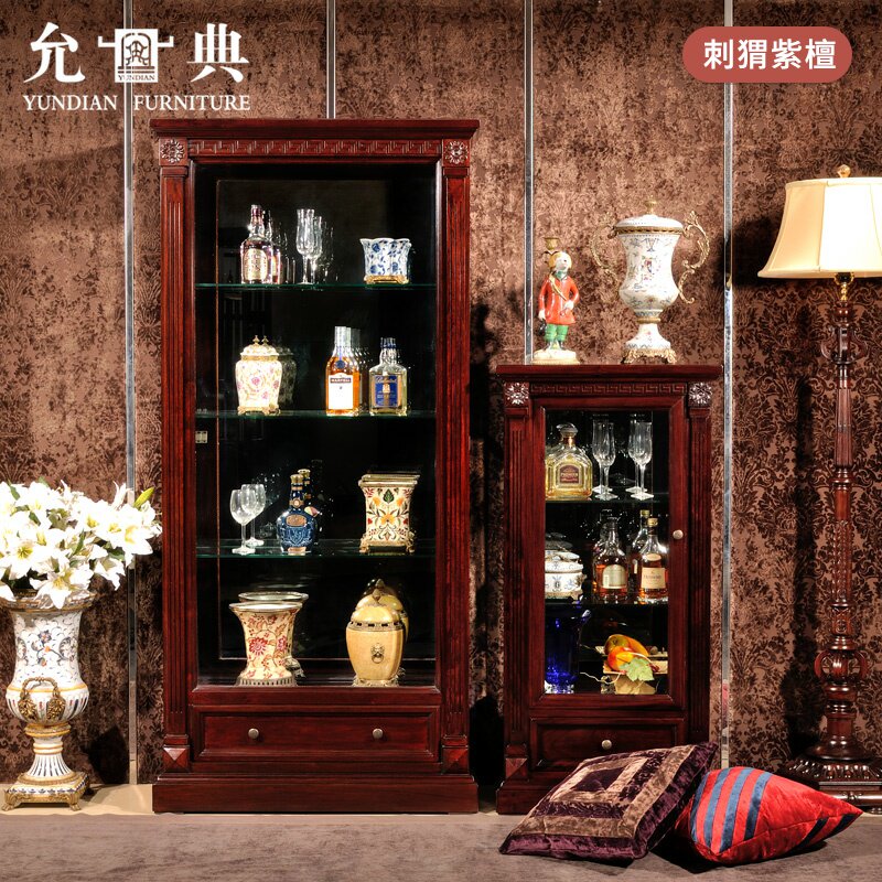 Yundian mahogany furniture hedgehog red sandalwood bilateral door wine cabinet 01 European-style modern minimalist mahogany display cabinet wine cabinet