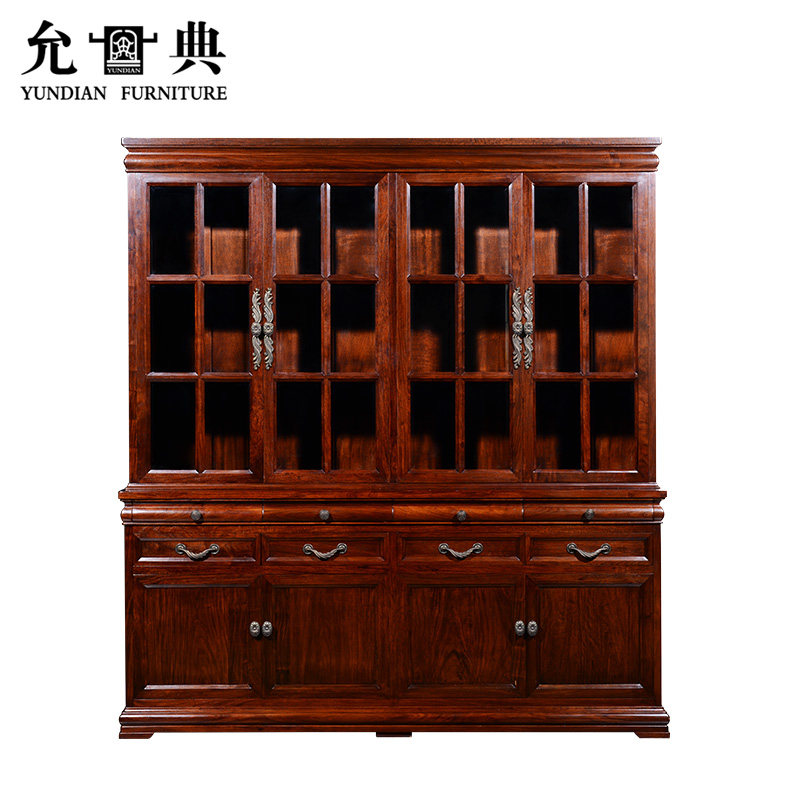 Hedgehog red sandalwood American four-door bookcase modern minimalist European bookcase glass door bookshelf Yundian mahogany furniture