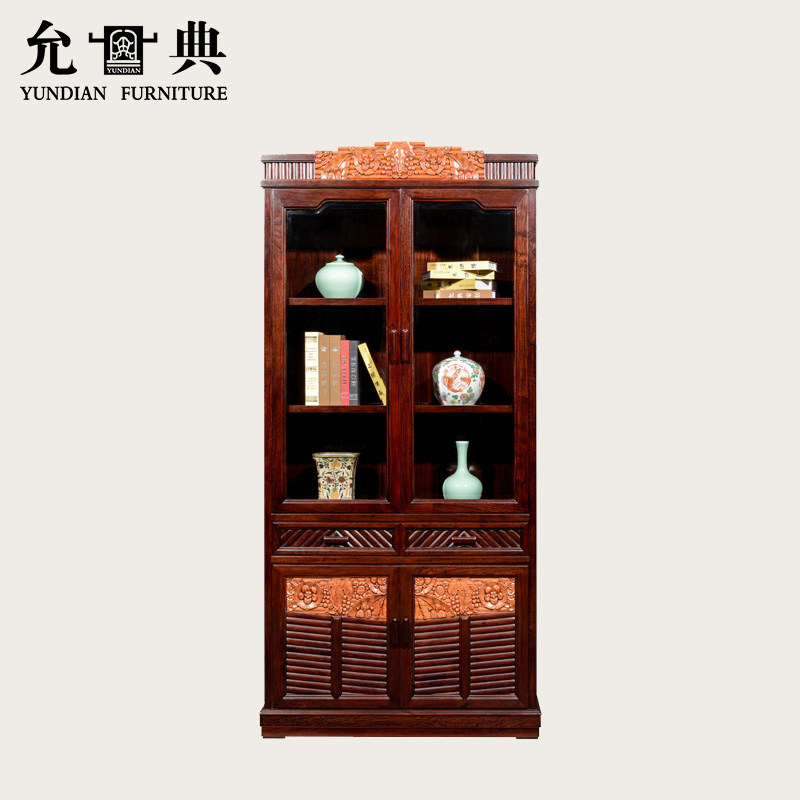 Yundian mahogany furniture rosewood 98-1 Shanghai noble study European style mahogany double door bookcase bookcase