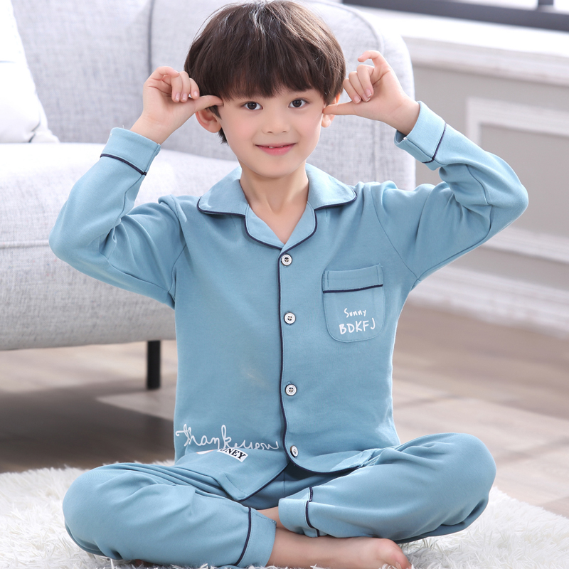 Boys pajamas spring autumn summer cotton children's air-conditioning home clothes long-sleeved cardigan middle-aged children 12 years old 15 little boys
