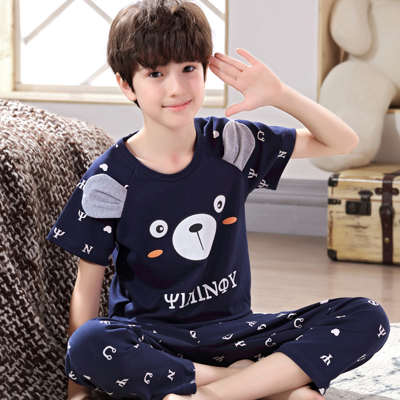 Cậu bé pajama quần ngắn tay tuổi teen trẻ béo bông nhà quần áo trẻ em childrens lớn đặt bông phim hoạt hình.