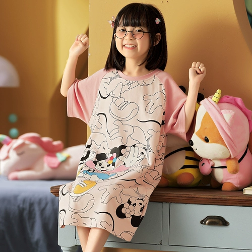 Пижама, хлопковая мини-юбка, летнее платье, тонкая детская юбка, короткий рукав, городской стиль, 5-8-13 лет