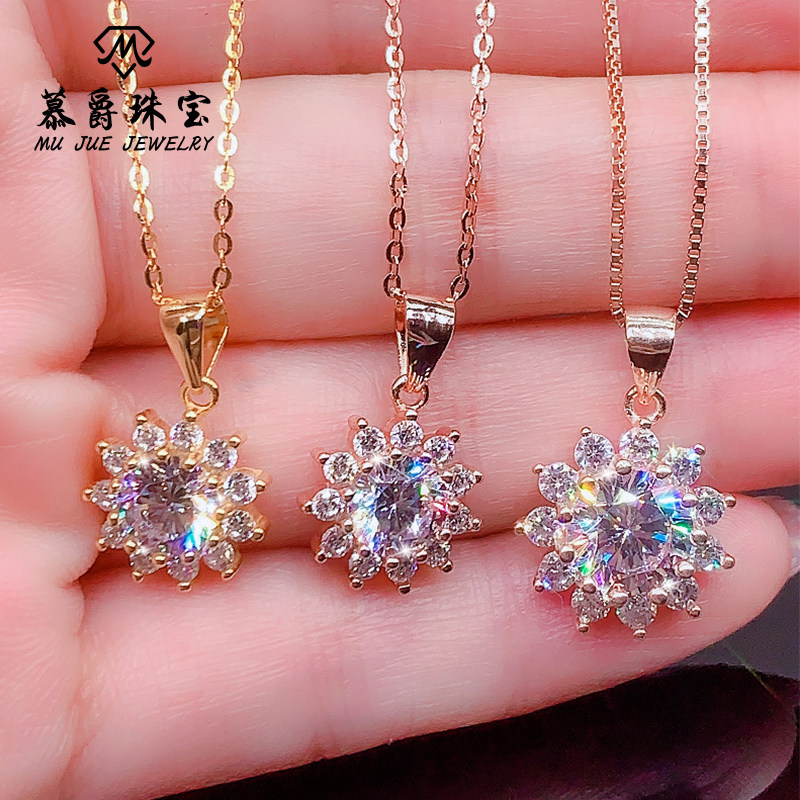 Sunflower Necklace Woman Mosanpure Silver Plated 18K Gold Diamond A Carat Rose Gold Lock Bone Chain Single Pendant Gift