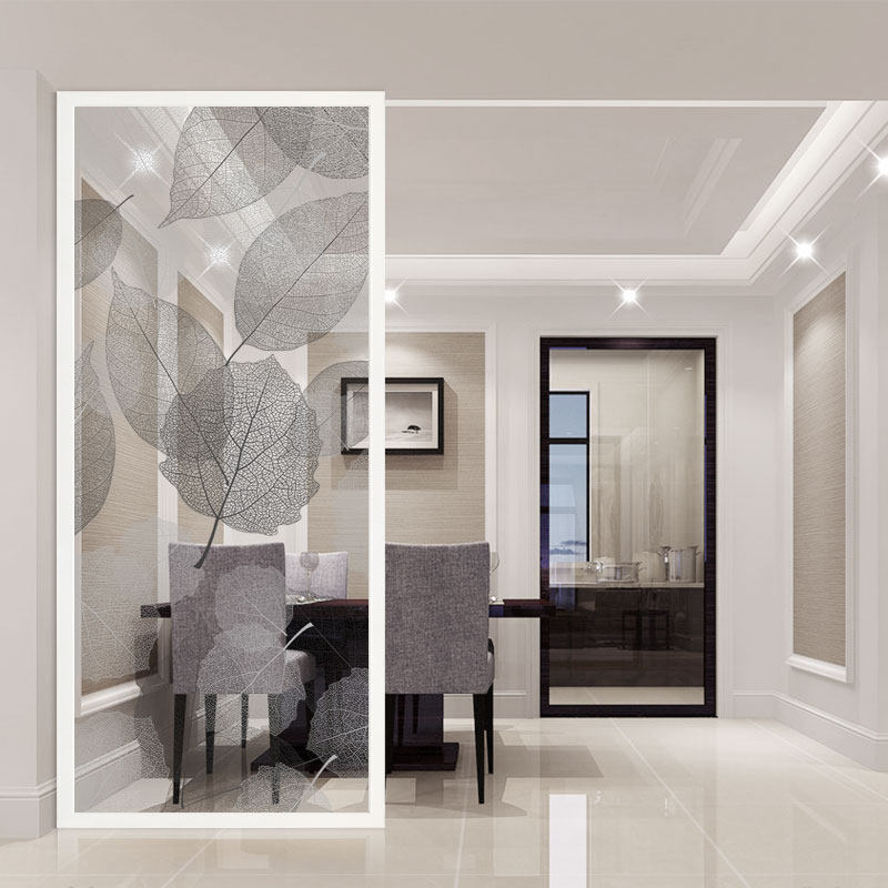 Custom Craft Glass Partition Screen Xuanguan Background Brief Modern European Style Engraving Crafts Four Leaf Grass Light Transmission