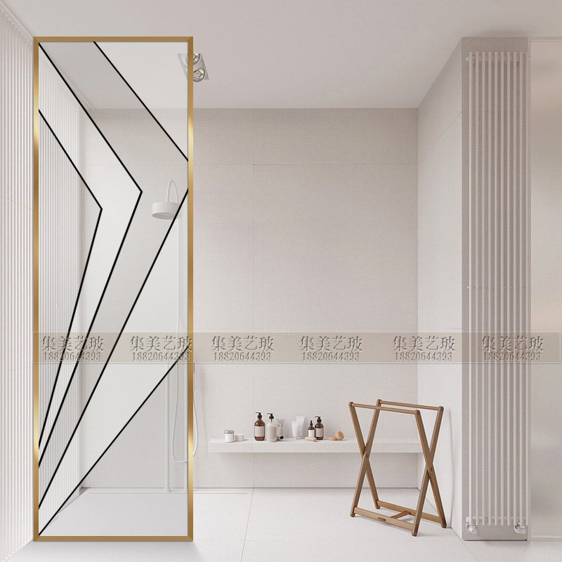 Modern minimalist porch glass partition blocking living room dining room double-sided effect line screen frosted bottom small apartment