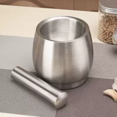 Kitchen 304 stainless steel large garlic press drum type garlic Pummer pot cup garlic mortar masher grinder mortar mortar mortar