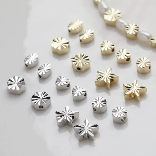 14K Объектуально-золотой круглый овальный гексагональный пятиконечный цветочный лазерный бусин