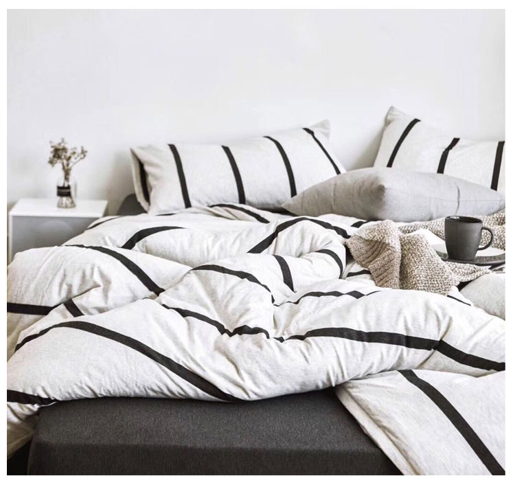 Bắc Âu đơn giản sọc đen trắng rộng đan bông ngày bông cotton đôi trần truồng ngủ mềm tấm bốn bộ - Bộ đồ giường bốn mảnh bộ drap giường 1m6