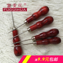 DIY handmade leather log handle vertebral awl wood vertebral thousand pieces through needle threading cone drill repair shoe bag
