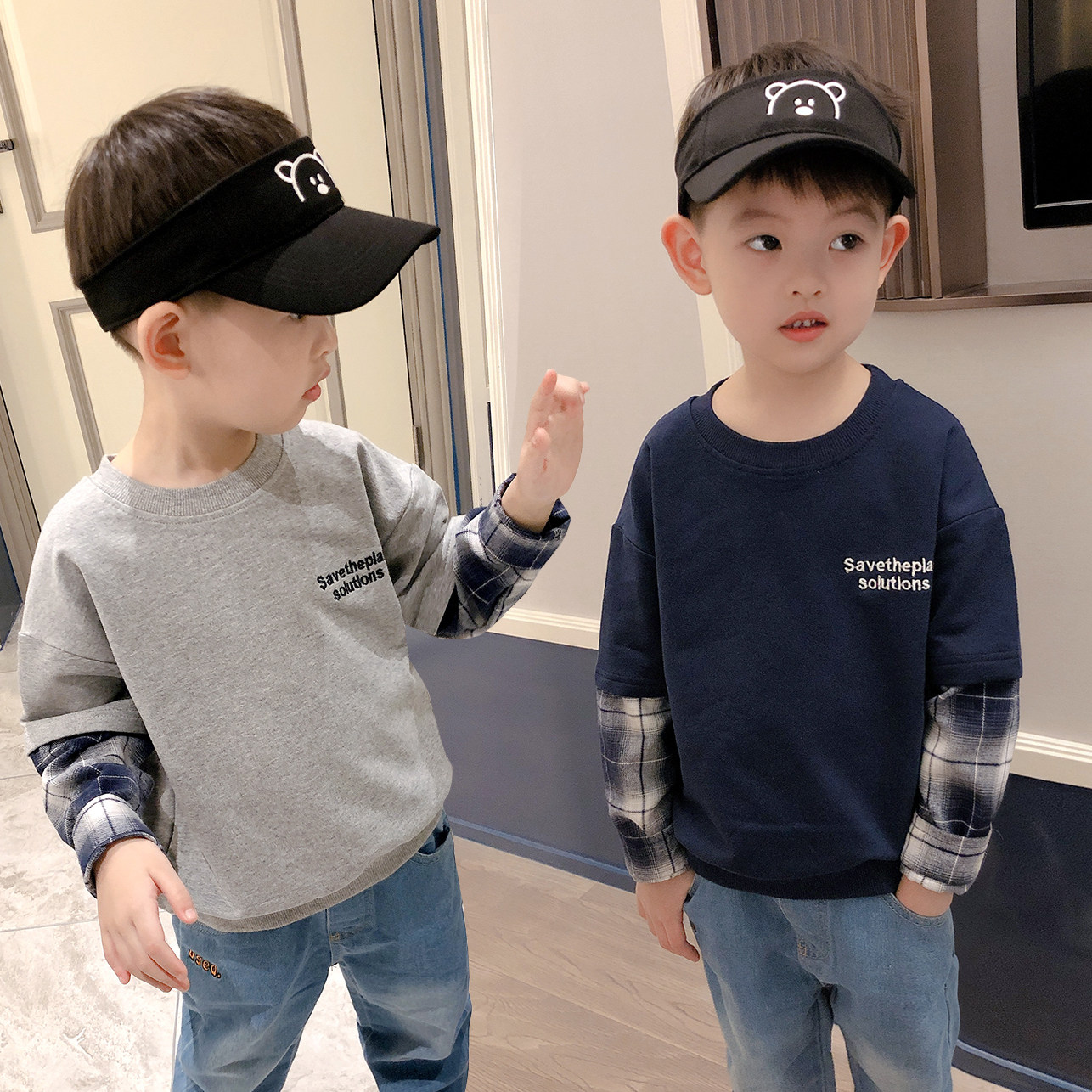 Boy's sweatshirt spring dress new 2022 round collars baby loose blouses spring autumn children fake two long sleeve T-shirts