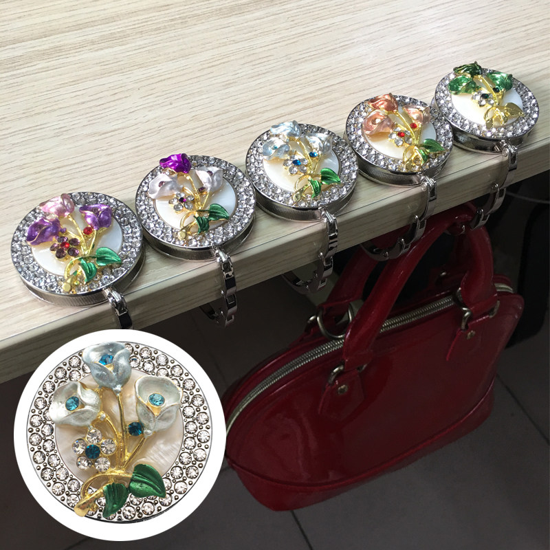Creative three roses double row drill table bag hook folding portable seamless bag device desktop bag buckle