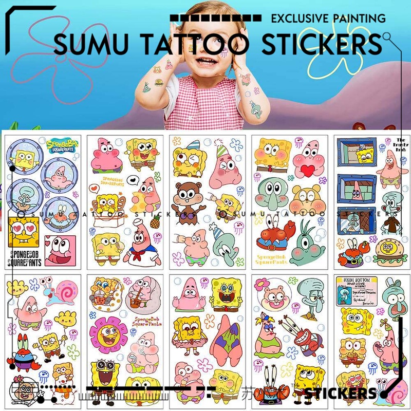Su Xiaomu Style Children's Cartoon Spongebob Star Tattoo Stickers for Events, Festivals, Parties, Temporary Waterproof Stickers