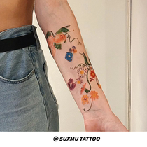 Su Xiaomu) Plant a Garden Crayon Flower Arm Tattoo Sticker Waterproof Long-lasting Lifelike Sticker for Women