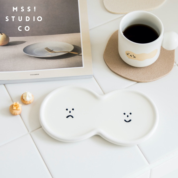MSS Meow Warlock original double snowball shape ceramic plate dessert cake coffee fruit snack plate flat plate