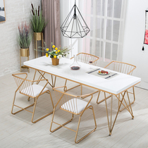 Nordic Wrought iron marble table and chair Milk tea shop Leisure light luxury table Creative chair Gold rectangular dining table