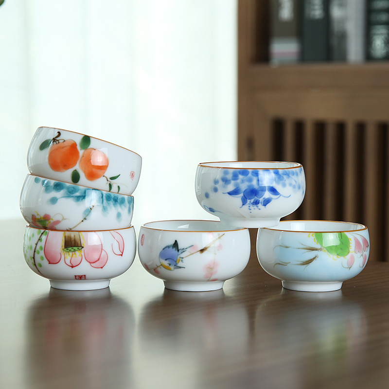 Hand-painted Arhat Cup Kung Fu small teacup home ceramic tea cup tea set master single cup white porcelain personal cup teacup