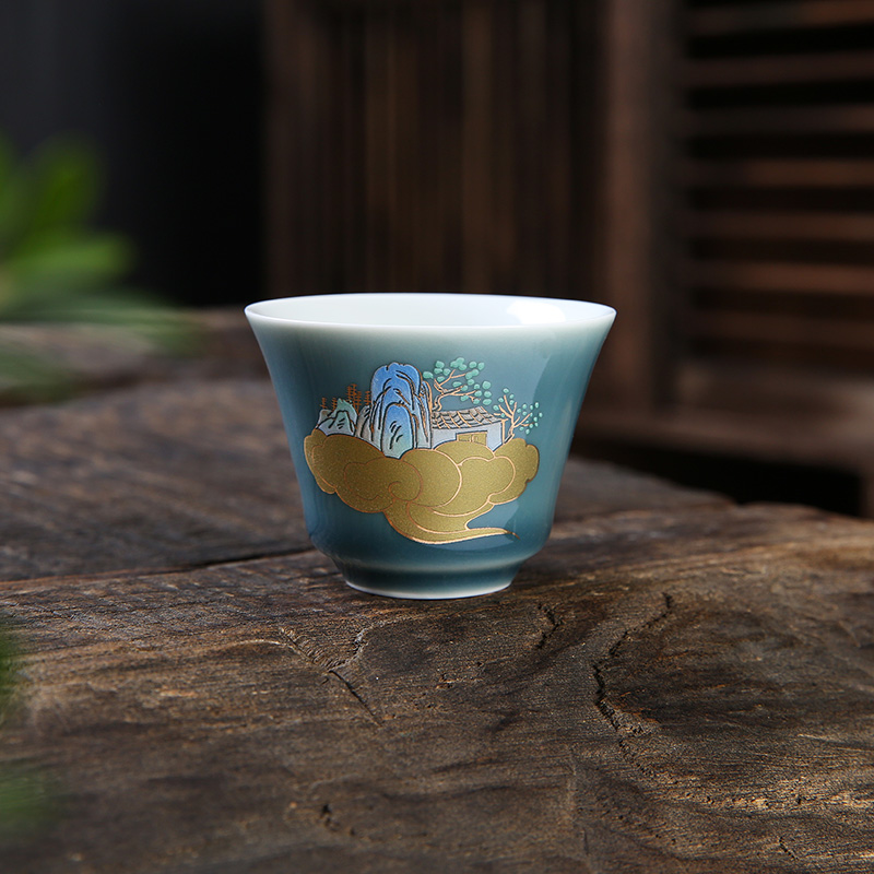 Blue Ceramic Pint Cup Tide State Kung Fu Small Tea Cup Master Personal Cup Chinese Tea Set Tea Cup Home Single Cup
