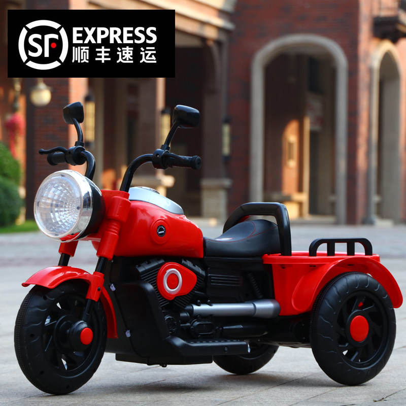 Double Kids Electric Motorcycle Kids Tricycle Male and Female Baby Stroller Kids Toy Car Can Pull People