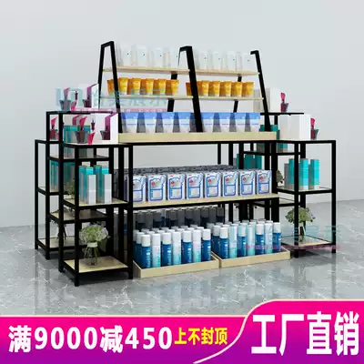 Yimei cosmetics shelves mother and baby shelves supermarket shelves new steel wood promotion table running water display table Zhongdao cabinet