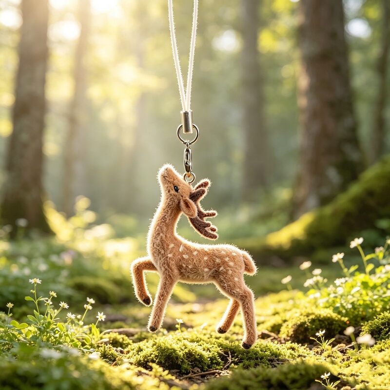 Flocked Faux Deer Phone Lanyard, Forest-Style Deer Flocked Keychain, Healing Backpack Couple Pendant