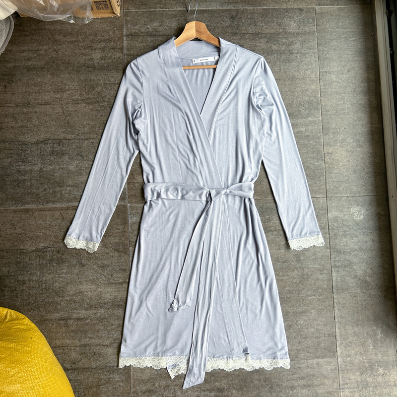 Non-Returnable Spanish Women's Secret Spring and Autumn Long-Sleeved Bathrobe-Style Wrap-Around Tie-Up Pajamas Home Wear