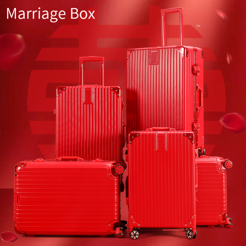 Married suitcase with grass-rooftop-red child pull-rod box female password suitcase for wedding with bride-pressed dowry
