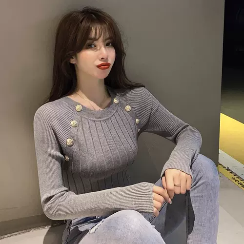 Золотой дизайнерский осенний ретро лонгслив, трикотажный свитер, тренд сезона, коллекция 2021, с рукавом