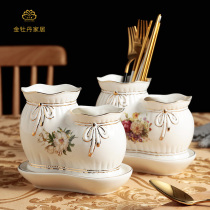Nordic high-grade bone China gold edge chopstick tube Household ceramic chopstick box bucket mildew porous drain knife and fork storage box